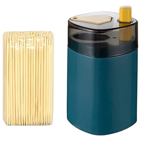 SYART Pop-Up Toothpick Holder Dispenser Automatic Toothpick Dispenser for Kitchen Restaurant Thickening Toothpicks for Appetizers Toothpick Storage Box (blue), 3.82 x 2.24 x 2.2 inches Cover