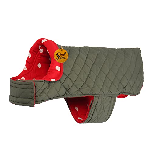 Image of Sage Square Dual-Sided Polka Dot Dog Jacket - Protective Cold-Weather Gear for Pets, Lightweight, Cushioned, Designed for Warmth & Comfort Indoors or Outside (Large - 26 Inches, Red and Grey)
