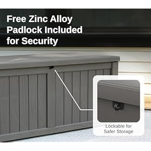 EAST OAK Outdoor Storage Box 120 Gallon Deck Box with Stainless Steel Rods Large Resin Storage Bin for Patio Cushions Garden Tools Waterproof and UV Resistant Lockable outside storage Grey