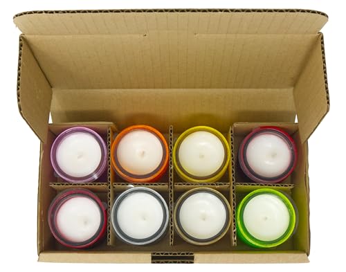 Paquete de 8 velas naturales de citronela, frascos de vidrio multicolor, mezcla de cera vegetal, mecha de algodón, 18 horas de combustión cada vela, sin parafina, sin plástico (8 Velas de Citronela)