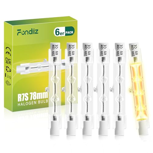 Fondiiz Lot de 6 Ampoule R7s 78mm 120W 2000LM Halogène 2800K Blanc Chaud Dimmable J78 Halogènes Linéaires pour Lampadaire Extérieur