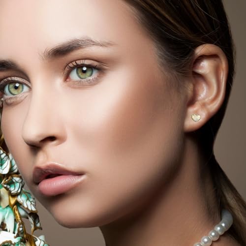 14K Real Yellow Gold Diamond Cut Stud Earrings for Women & Girls - Hypoallergenic for Sensitive Ears for Gifts4