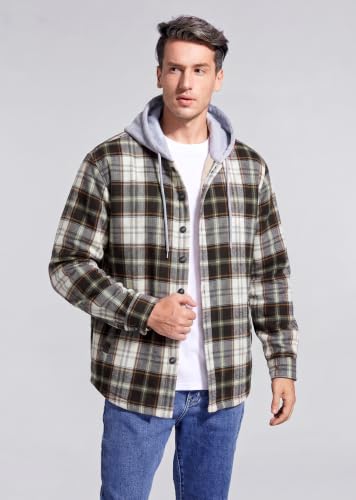 Image of Men's Cotton Plaid Shirt Jacket Fleece Flannel Sherpa Button Down