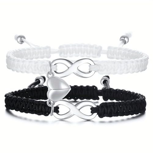 IOURVYA Bracelet Couple Infinity Symbole Coeur Acier Inoxydable Tissé à la main Couple Bracelet Yin Yang pour elle et son Partenaire Valentine Cadeau