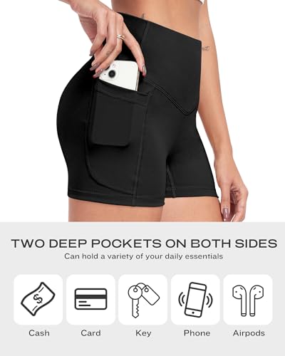 NORMOV 4 Packs Spandex Shorts for Women with Pockets, 3'' High Waisted Tummy Control Booty Yoga Shorts3