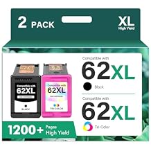 62XL 62 Envy 7640 Ink Cartridges Black and Color Combo Pack Replacement for HP62 62 XL Ink for HP Envy 5660 5540 7645 5740 5746 OfficeJet 250 200 Printer 2-Pack,1 Black 1 Tri-Color