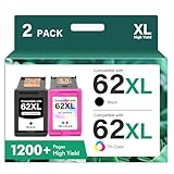 62XL 62 Envy 7640 Ink Cartridges Black and Color Combo Pack Replacement for HP62 62 XL Ink for HP Envy 5660 5540 7645 5740 5746 OfficeJet 250 200 Printer (2-Pack,1 Black 1 Tri-Color)