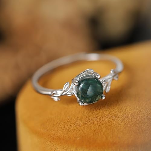 Natural Moss Agate Ring 925 Sterling Silver Adjustable opening Green Moss Agate Ring Promise Ring Engagement Wedding Jewelry Gift for Women4