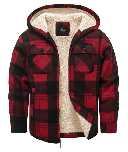 Image of Boys Fleece Jacket with Hood Unisex Child Sherpa Lined Zip Up Warm Coat Hooded Sweatshirt Outerwear