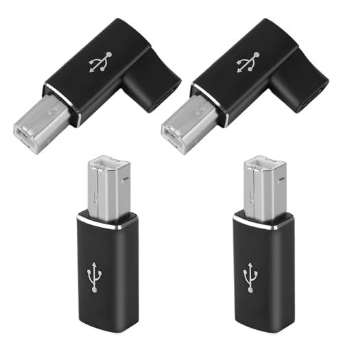 2 Pcs USB B to USB C Adapter & 2 Pcs 90 Degree USB-C to USB-B Adapter, Type C MIDI Converter Compatible with Printer Electric Piano Scanner Laptops and Type-C Devices