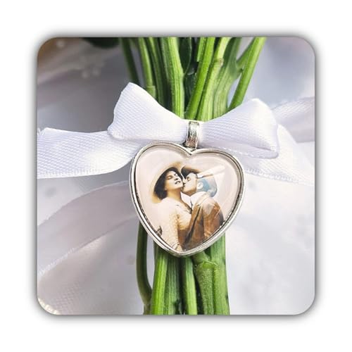 Bridal Bouquet Charms with photo and bow, wedding bouquet charm,