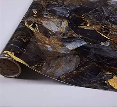 Yancorp 16"x120" Black and Gold Marble Wallpaper Dark Blue Yellow Easily Removable Wallpaper Self-Adhesive Kitchen Peel adn Stick Backsplash Countertop Vinyl Shelf Liner (Big, Dark Blue)