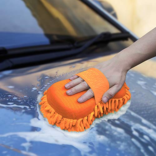 X XINDELL Chenille Car Wash Sponge and Mitt Premium Microfiber Scratch-Free Washing Mitten for Auto Exterior Interior Cleaning Care Accessories, Lint Free, Orange