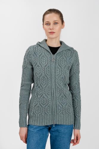 Image of SAOL Women's Hooded Zip Cardigan - Pure Merino Wool Irish Sweater - Warm & Breathable Outer Layer