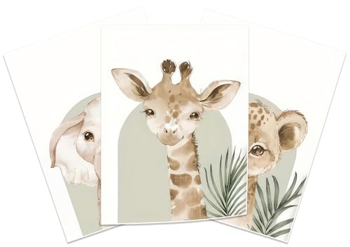 Image of HNNXAR Nursery Poster Wall Art Set Of 3 Baby Boy Girls Kids Room Picture Wall Decor Jungle Safari Lion Elephant Giraffe Canvas Painting Cute Animal Prints For Children Toddlers Bedroom 16x24 Unframed