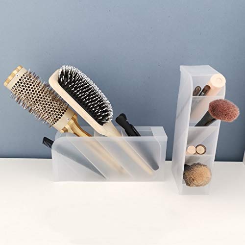 D.RECT Schreibtisch-Organizer, Stift-Regal für Büro, Schule, Heimbedarf, durchscheinend, Weiß, 4 Fächer, 4-teilig Pen Holder