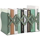 Adjustable Bookends, Book Holders for Shelves, Metal Book Ends for Heavy Books, Extends Up to 17 Inches Used in Office, Desk and School (Green)