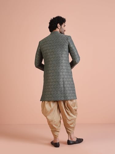 Kisah Men's Ethnic Wear Silk Blend Printed Regular Fit Grey- Beige Indo-Western Sherwani Set Indo-Western-40