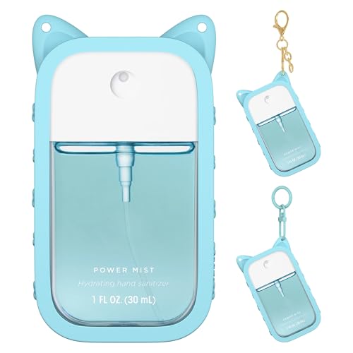 Sonnorel 1 Pack Silicone Case Compatible with Touchland Hand Sanitizer Spray (Fit for 1 FL OZ/30 mL Ver), Portable keychain Cute Color Ears (Sky Blue)