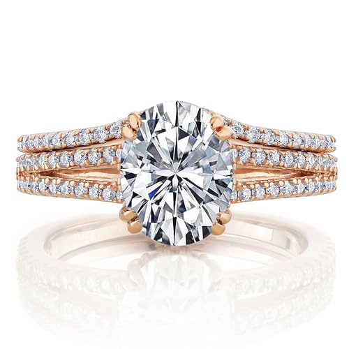 Metal Masters 2.5Ct Oval Moissanite Bridal Set Under Halo Engagement Ring 18K Rose Gold over Silver2