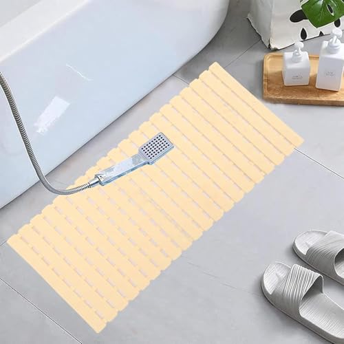 Image of HomeCloud Non-Slip Shower Mat for Bathtub, Anti-Slip Bath Mat with Suction Cups, Drainage Holes & Foot Massage Exfoliating Surface (Cream)