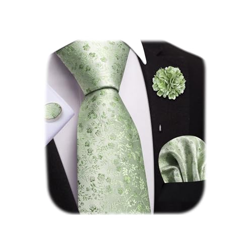 Image of Dubulle Mens Tie and Lapel Pin Paisley Striped Floral Necktie for Men Pocket Square Cufflinks 4PCS Set Wedding Party