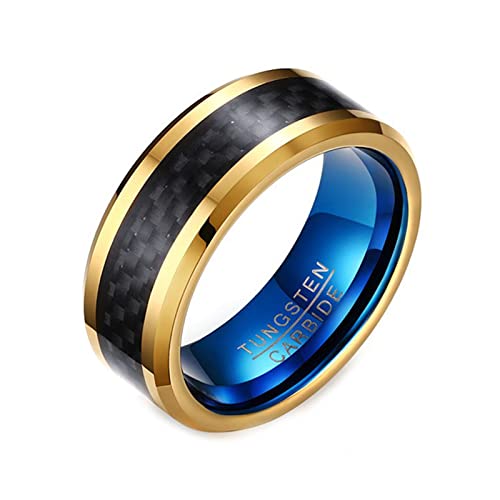 Bague tungstène fibre de carbone bague homme doré 8mm fantaisie