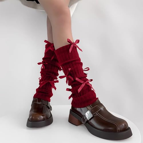 Image of Leg warmers Y2k Wind with bow lace-up knit Harajuku Kawaii leg warmers accessories 80's vintage high leg socks