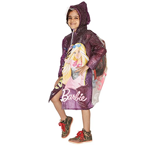 Babyhug Full Sleeves Hooded Barbie Graphics Raincoat - Purple