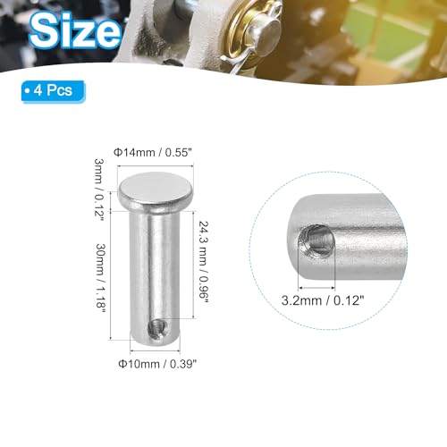 PATIKIL 10 x 30 mm Einzel Loch Clevis Pins, 4 Stück 304 Edelstahl Flachkopf Pin für Hitch Pin Lock Link Scharnier Systeme, Silber