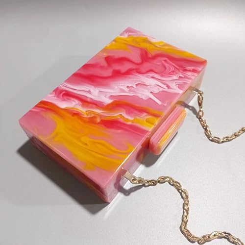 Image of Acrylic Clutch Purse for Women Colorful Evening Handbag Geometric Marbling Box Bag with Detachable Chain