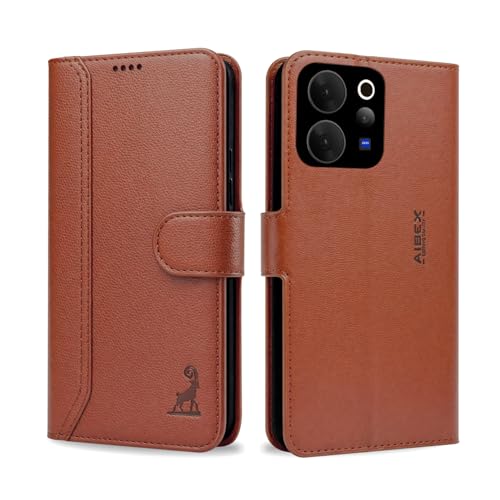Image of AIBEX Compatible for Vivo V70 5G / Vivo V70 Elite 5G Flip Cover Leather Finish | Inside TPU with Card Pockets | Wallet Stand | Complete Protection Flip Case Brown