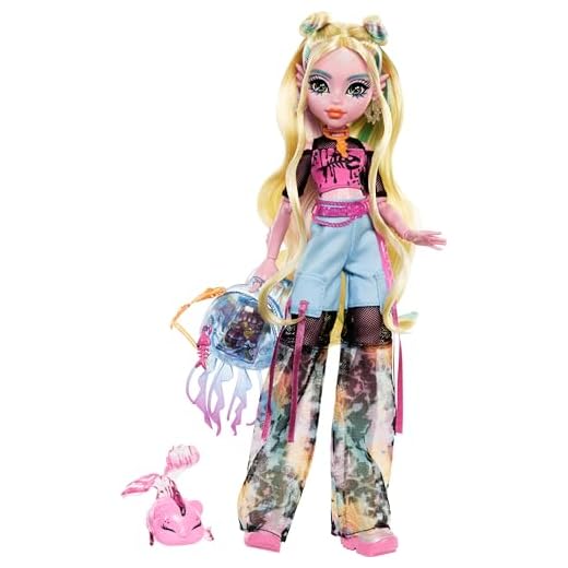 Monster High Lagoona Blue, Muñeca monstruita Marina con Camiseta de Malla y Pantalones Cargo de los años 2000, Incluye Mascota pez Neptuna, Juguete Regalo para niños y niñas +4 años, HXH75