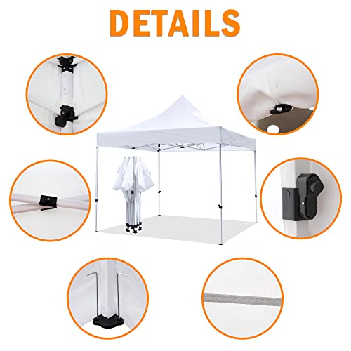 Pop Up Canopy Tent, 10X10 Ft Instant Canopies Tent, Outdoor Commercial Folding Shelter Sidewalls With Adjustable Height, Storage Bag,8 Stakes, 4 Canopy Sandbags, 4 Ropes, White #TOP5