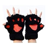 Korallenvlies maxgoods 1 Paar Nette Fingerlose Pfote Plüsch Handschuhe, Katze Bär Paw, aus Künstlich Faux Pelz für Frauen Damen - Schwarz