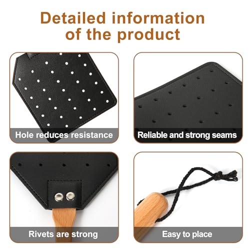 2stk Leder Fliegenklatsche, 49,5cm Lang Robust Fliegenklatsche Manuell mit Holzgriff Fliegenfänger für Drinnen und Draußen(Schwarz, Braun)