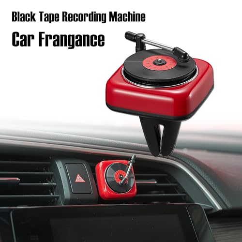Image of Record Player Car Vent Clips Air Freshener Retro Style Album Cover Car Air Conditioning Outlet Clip Fragrance Diffuser Car Interior Decoration Accessories, Red