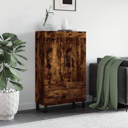 Hoopleep Highboard Smoking 69.5 x 31 x 115 cm, Wooden Cabinet with Plenty of Storage Space, Furniture for Bedroom, Living Room and Hallway, Durable Design