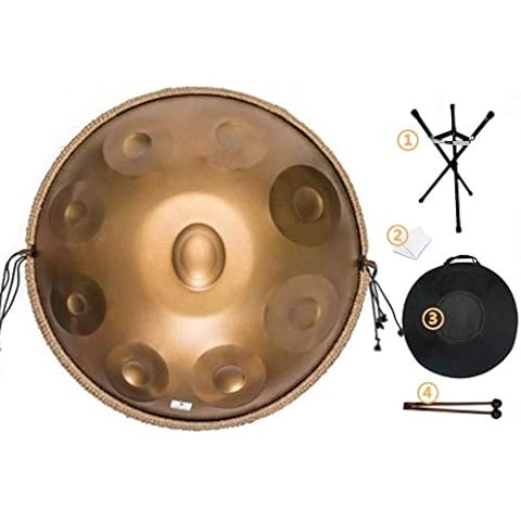 XielInd Handpan Drum instrument, Steel Tongue Drum 9 Notes Handpan Drum Stainless Material Percussion + Bag (Gold),made in America Cover