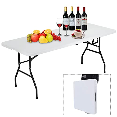 Yiqiedey Folding Table 6Ft Folding Table, Plastic Table With Handle& Lock, Portable Fold Up Table Utility Camping Dining Party Table Lightweight Indoor Outdoor Camping Table, Easy To Assemble, White #TOP7