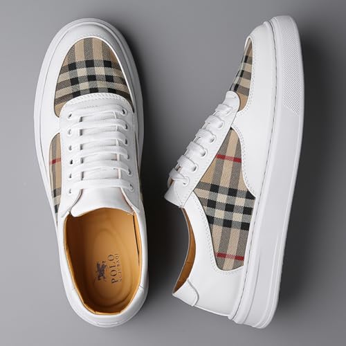Men's Lace - up Plaid - Paneled Sneakers, Casual Low - top Canvas & Leather Shoes for Daily & Street3