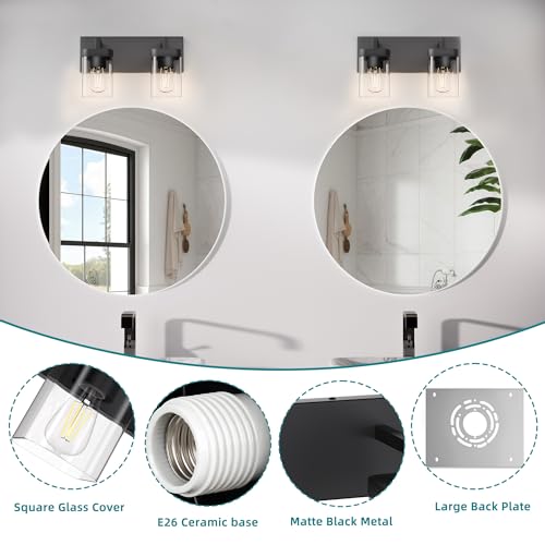 Image of Bathroom Vanity Light, Square Design 2 Lights Morden Bathroom Lighting Fixtures Over Mirror, Black Light Fixtures for Living Room /Bedroom