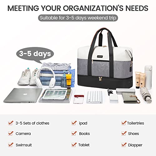 LOVEVOOK Weekender Bag, Large Travel Duffel Bag for Women with 6 Packing Cubes, Carry on Overnight Bag with Shoe Compartment, Mom Hospital Bags for Labor and Delivery
