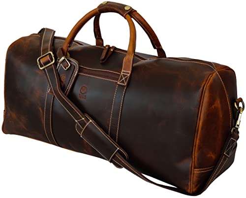 24" Leather Duffle Bag for Men and Women, Full Grain
