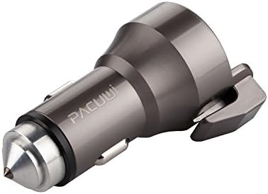 Pacuwi Dual USB Safety Vehicle Car Charger 3 in 1 Car Cigarette Power Adapter with Emergency Escape Hammer and Seat belt Cutter