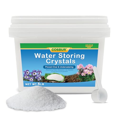 Cosbur 5LB Water Storing Crystals for Indoor Plants, Soil Moisture Control Water Gel Beads with Spoon, Super Absorbent Polymer for Potting Soil, Prevent Overwatering & Drought Stress