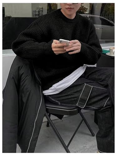 GORGLITTER Men's Crew Neck Sweaters Long Sleeve Knitted Pullover Sweaters3