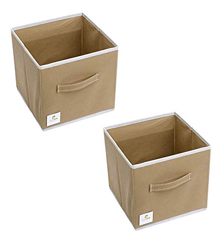 Image of HomeStrap Foldable Storage Cube Boxes (Beige) -Pack of 2