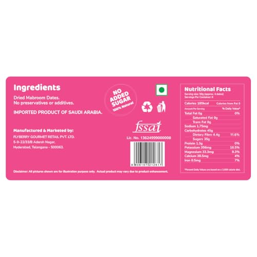 Image of Flyberry Gourmet Mabroom Dates (Khajoor /Khajur) 200g | 100% Natural | Rich in Calcium, Iron and Potassium | Instant Energy