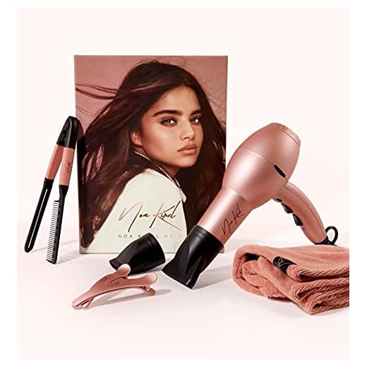 NuMe x Noa Kirel Beauty Blown Away Set - Ceramic Tourmaline Hair Dryer with Nozzles - Far Infrared Heat and Negative Ion Conditioning - Wonder Towel, Comb and Clips Set